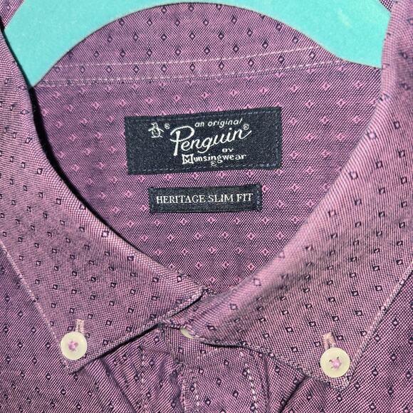 Penguin Heritage Purple Dot/Diamond Pattern Slim Fit Button-Up Shirt - 16/32-33 - Picture 5 of 5